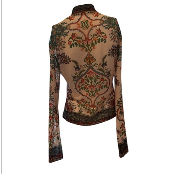 Peach Cream Multi Romantic Floral Mesh Mock Neck Long Sleeve Top Size Large - Picture 11 of 11